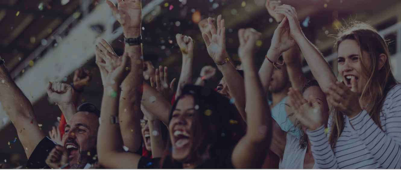 Fans celebrating in a stadium